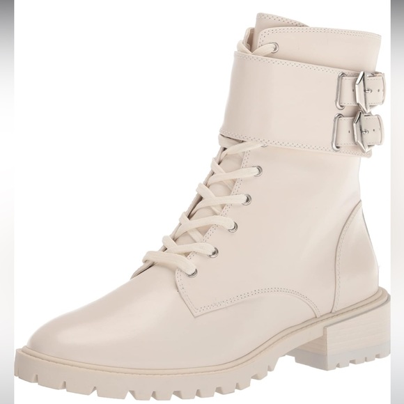 NEW VINCE CAMUTO FAWDRY COMBAT BUCKLE BOOTS BOOTIES COCONUT CREAM - Picture 3 of 9